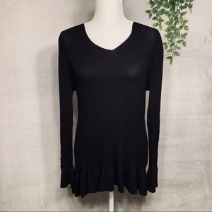 Cato | Black Ribbed Long-sleeve Light Sweater